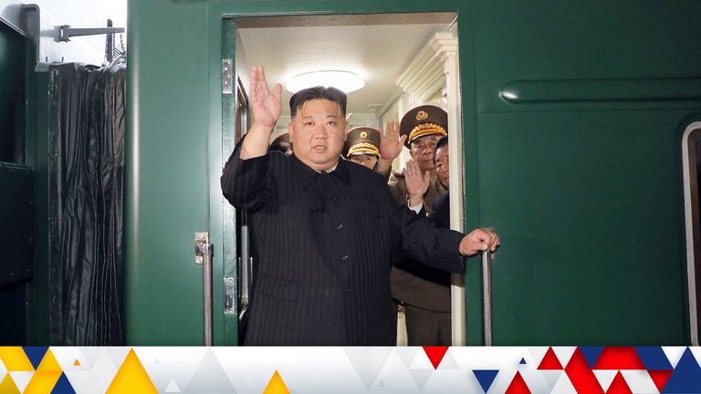 North Korean leader Kim Jong Un waves from a private train as he departs Pyongyang, North Korea, to visit Russia, September 10, 2023, in this image released by North Korea&#39;s Korean Central News Agency on September 12, 2023.   KCNA via REUTERS