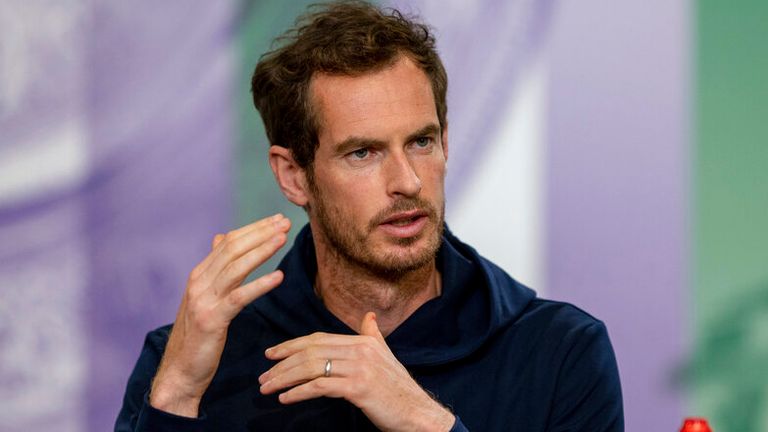 Andy Murray (GBR) attends a press conference in the Main Interview Room ahead of  The Championships 2021. Held at The All England Lawn Tennis Club, Wimbledon. Day -2 Saturday 26/06/2021. Credit: AELTC/Florian Eisele